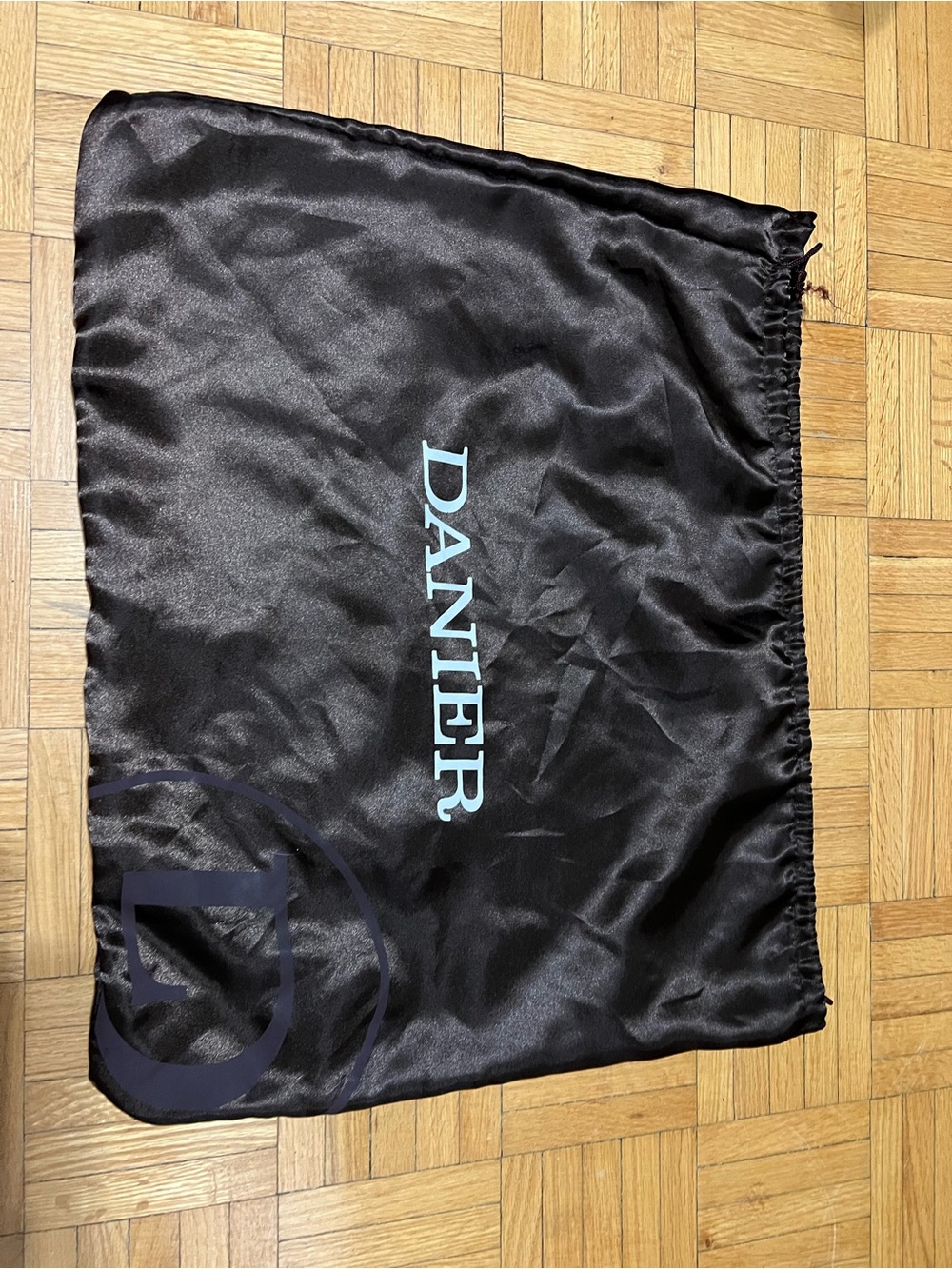 Danier Black Satin Dust Bag with Light Blue Logo